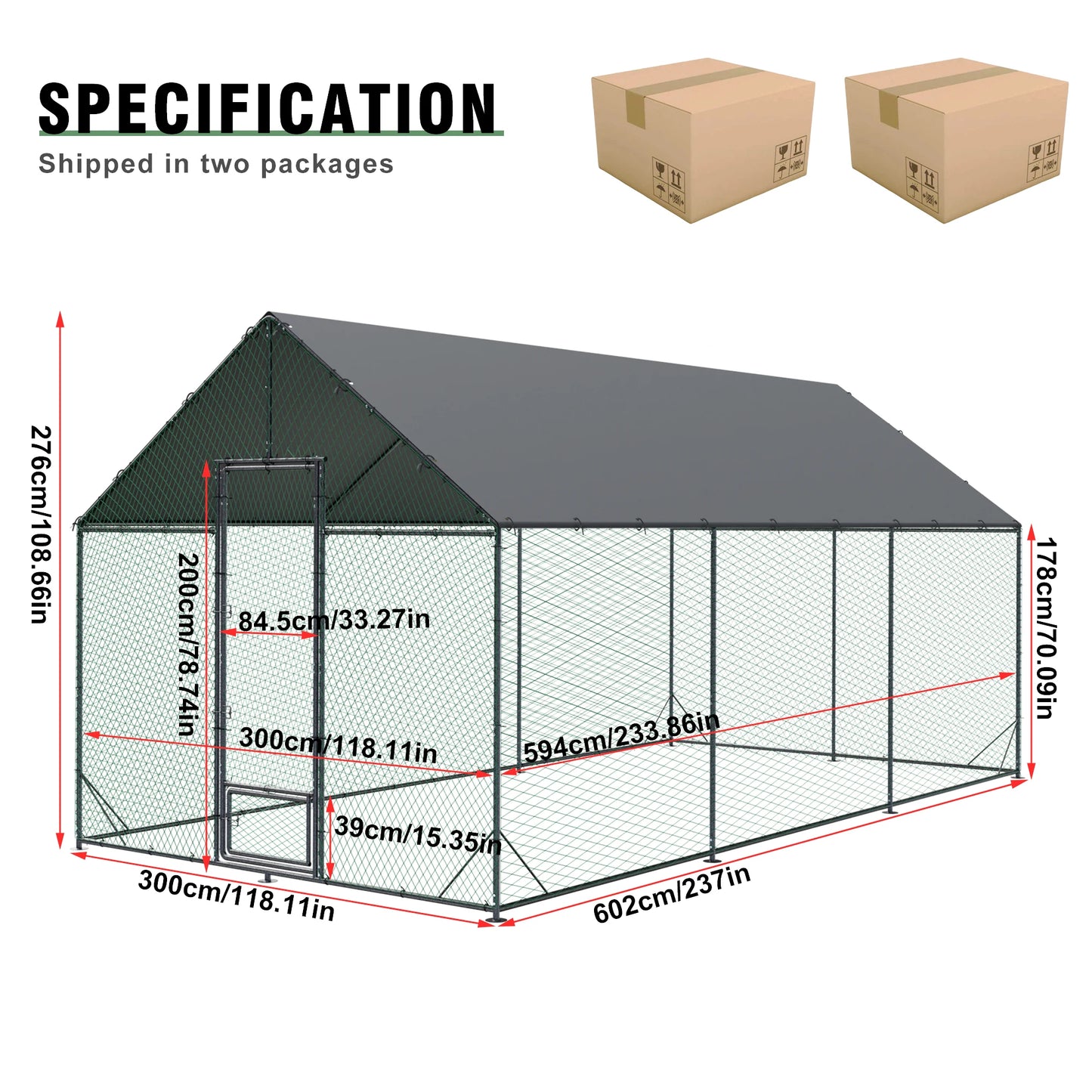 L XL XXL Upgraded Heavy Duty Metal Chicken Coop w/ Cover and Nylon Netting Pet Animal Poultry Run Hen House for Outdoor Backyard