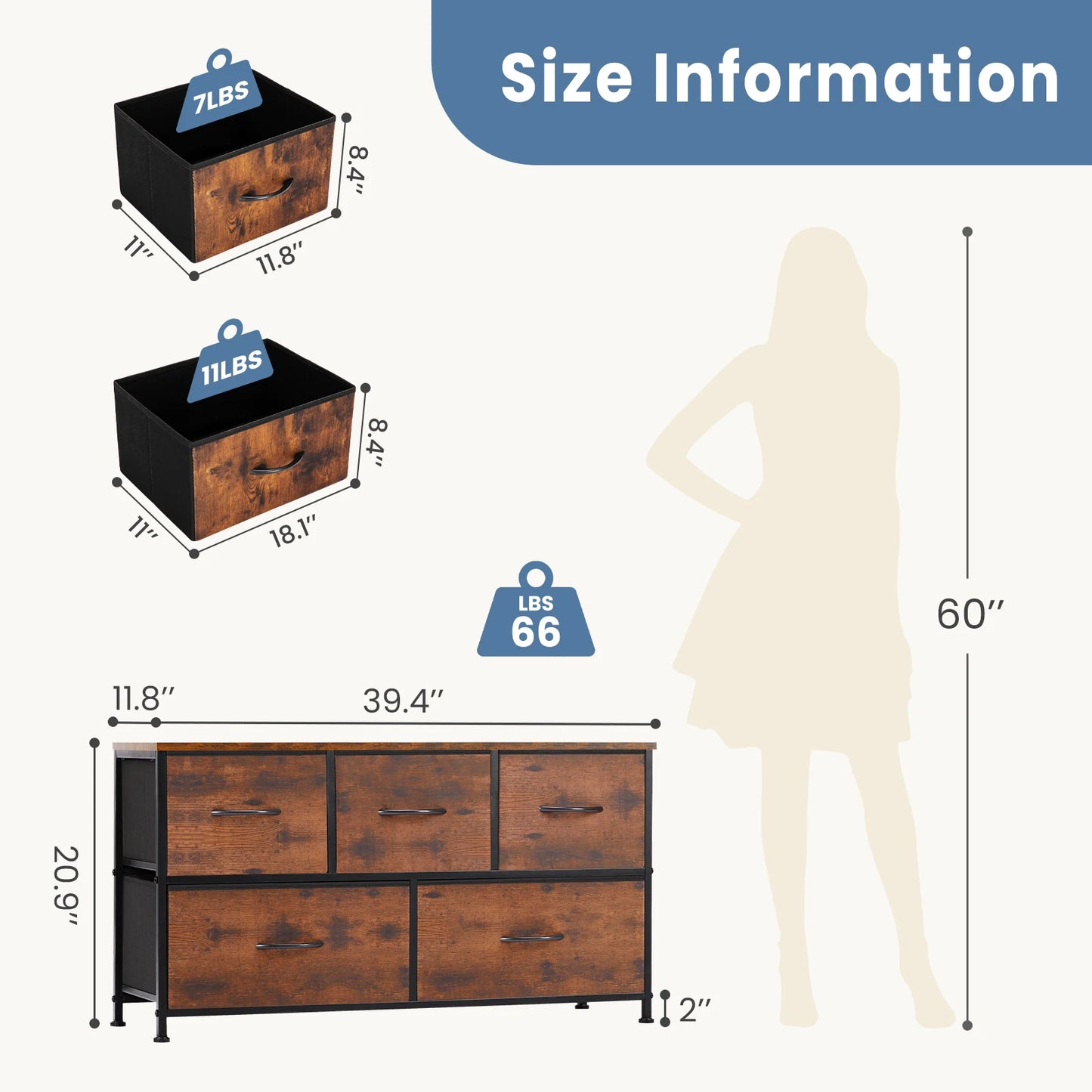 JHK Living Room Wardrobe Display Cabinet Fabric Drawers