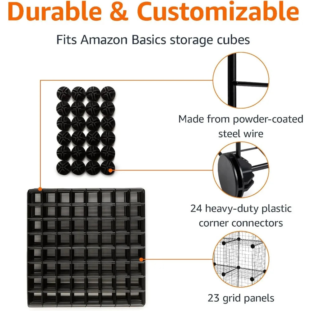 Basics Cube Wire Grid Stackable Storage Shelves 6 Cube Black