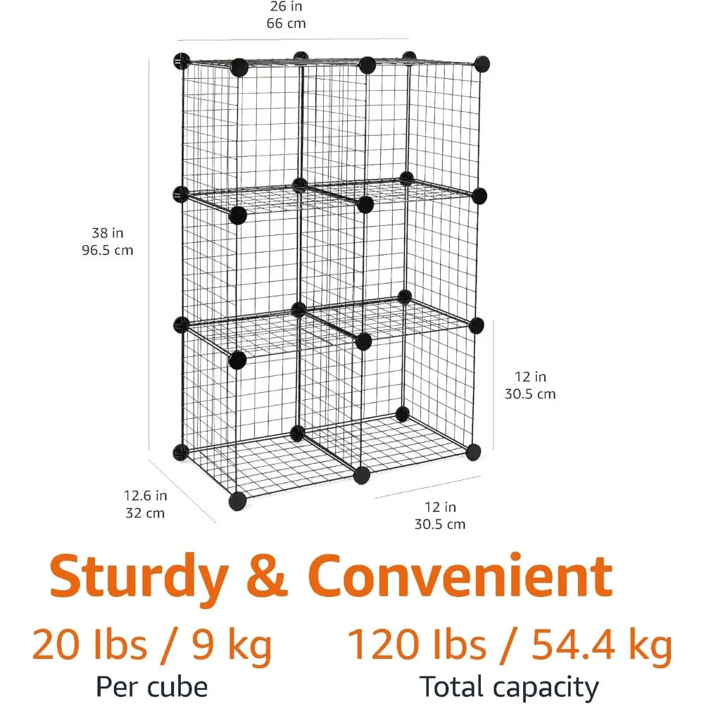 Basics Cube Wire Grid Stackable Storage Shelves 6 Cube Black