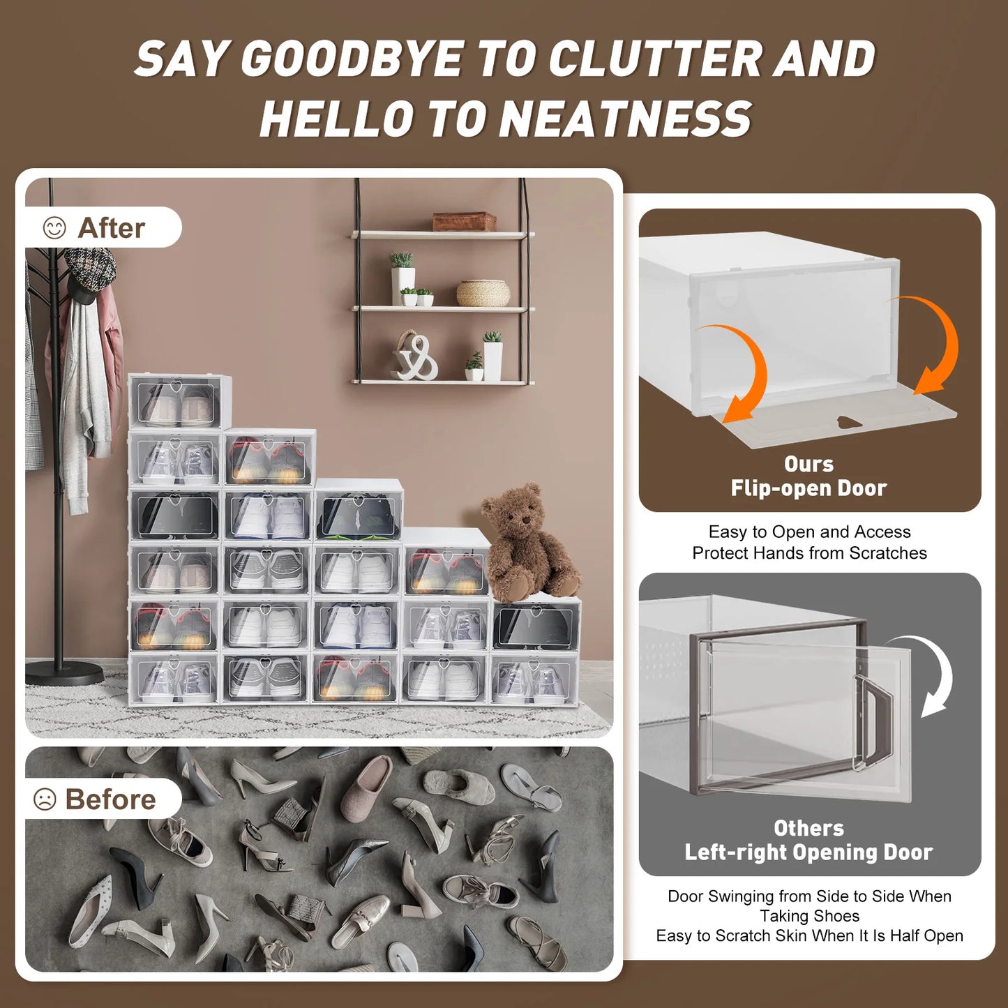 20X Clear Plastic Shoe Storage Boxes Stackable Foldable