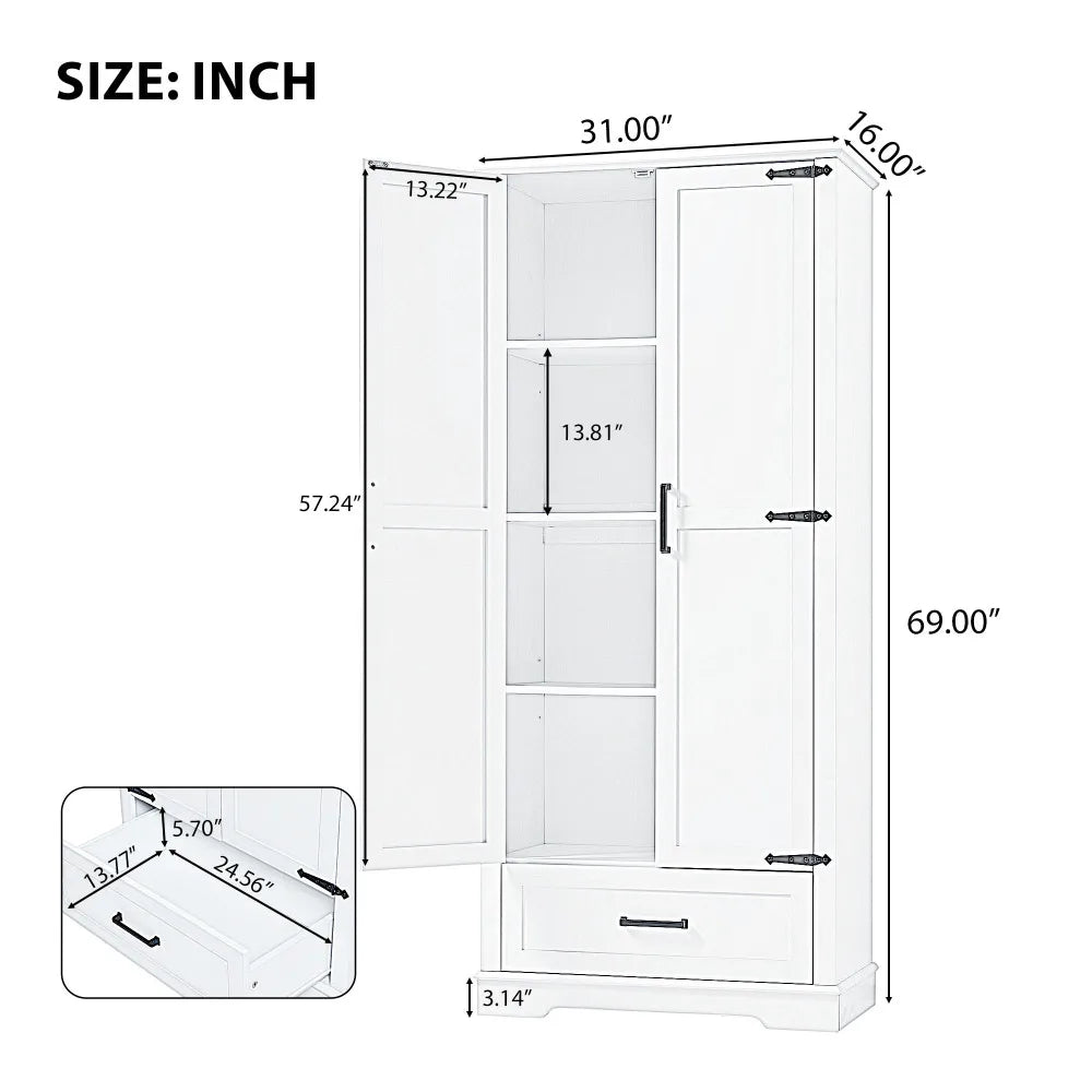 Tall Bathroom Storage Cabinet With Two Doors And One Drawer