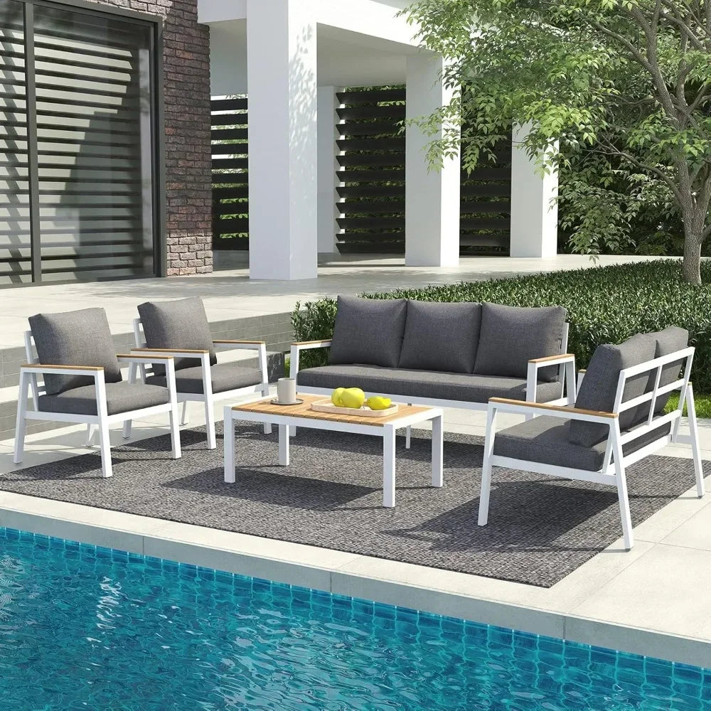 Outdoor Patio Furniture Sectional Patio Sofa Set with Teak Table