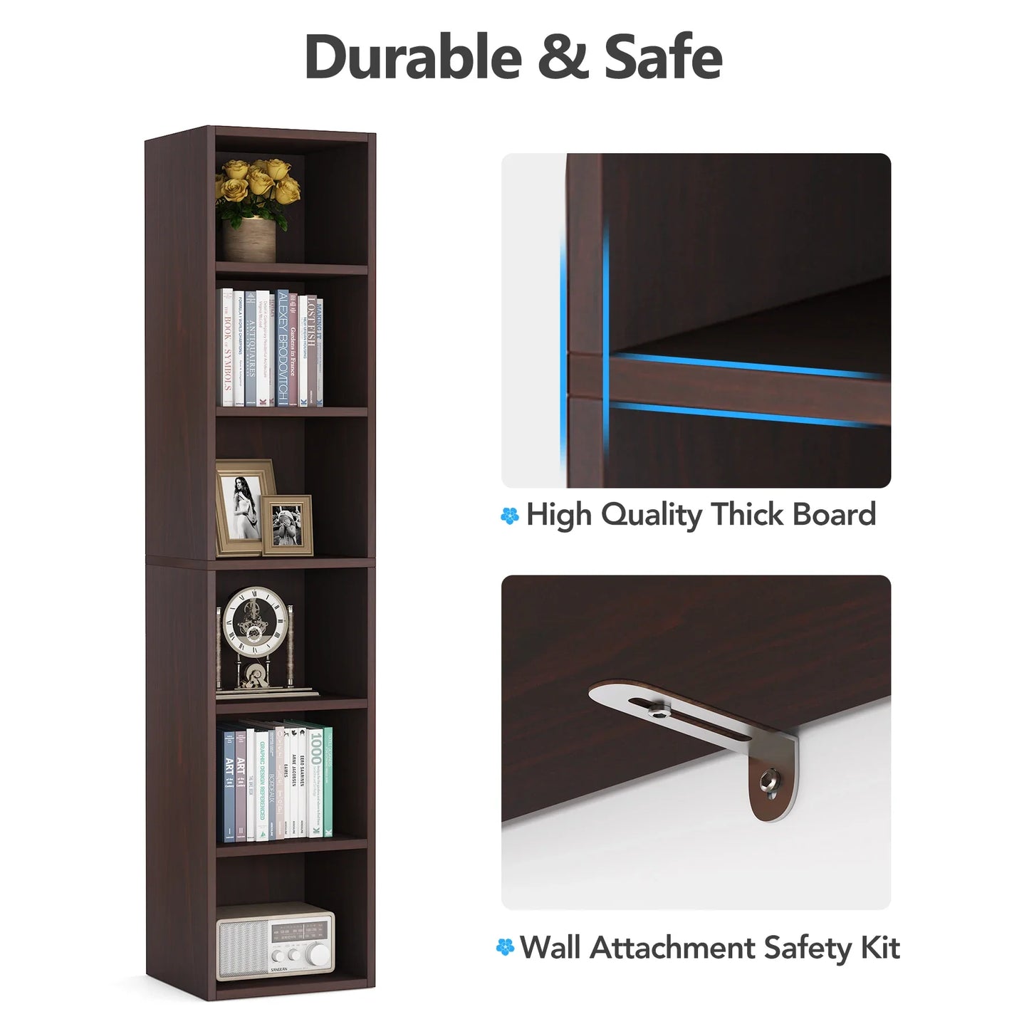 Tribesigns 70.9 Inch Tall Narrow Bookcase, Rustic Corner Bookcase with Storage, 6 Tier Cube Display Shelves for Home Office