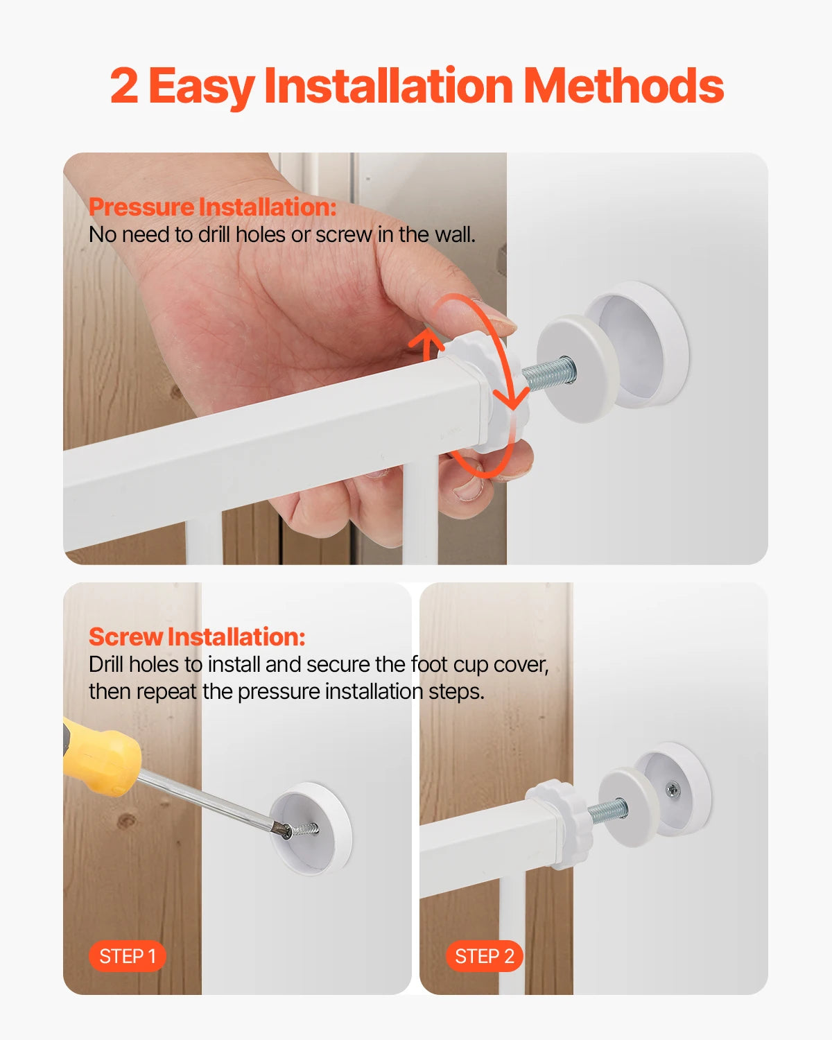 VEVOR Baby Gate 28 30 36 Inch High Walk Thru Pressure Mount