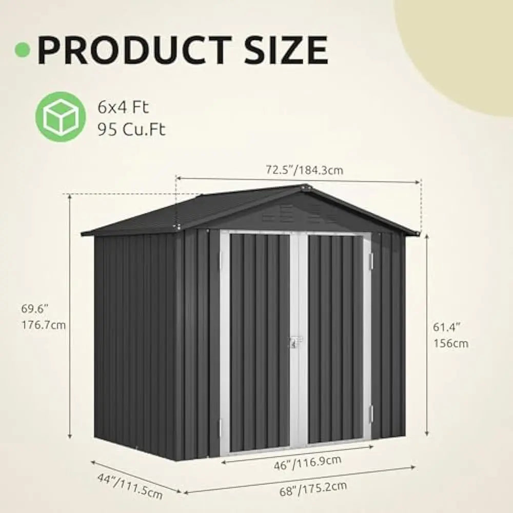 6x4 Ft Outdoor Storage Shed Ventilated With Locking Entry