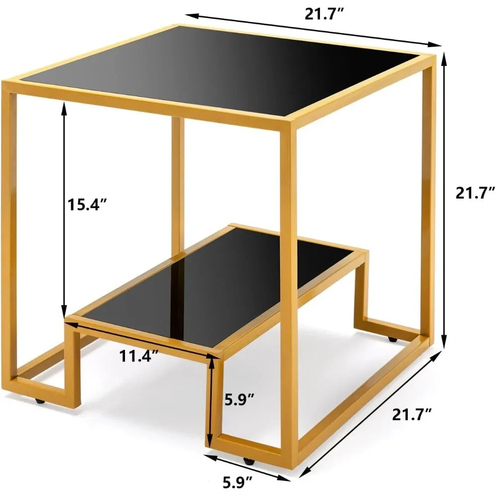 Tempered Glass End Table 21 Inch Square Accent Coffee Table