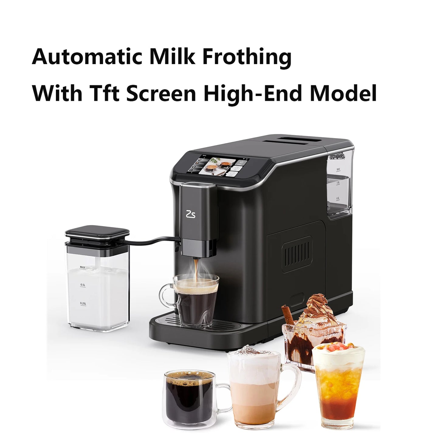 TFT Touch Screen Espresso Machine With Grinder Milk Frother