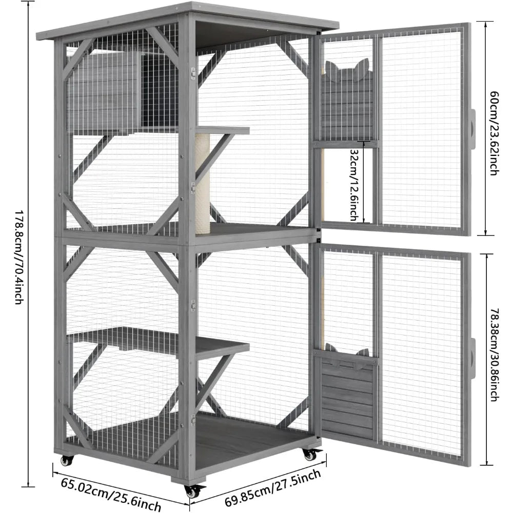Outdoor Catio Enclosure With Waterproof Roof And Wheels
