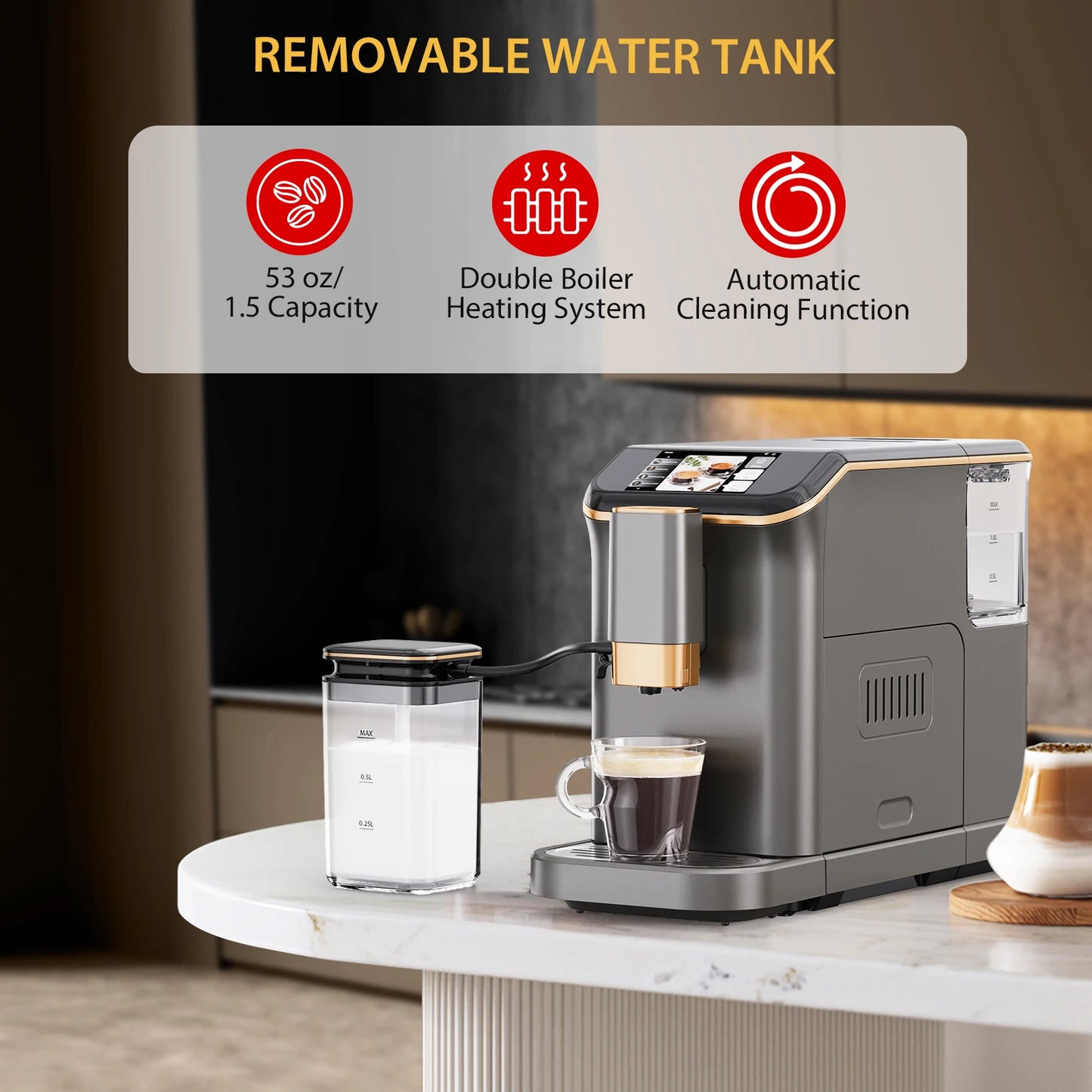 Fully Automatic Espresso Maker 20 Bar Grinder Milk Frother