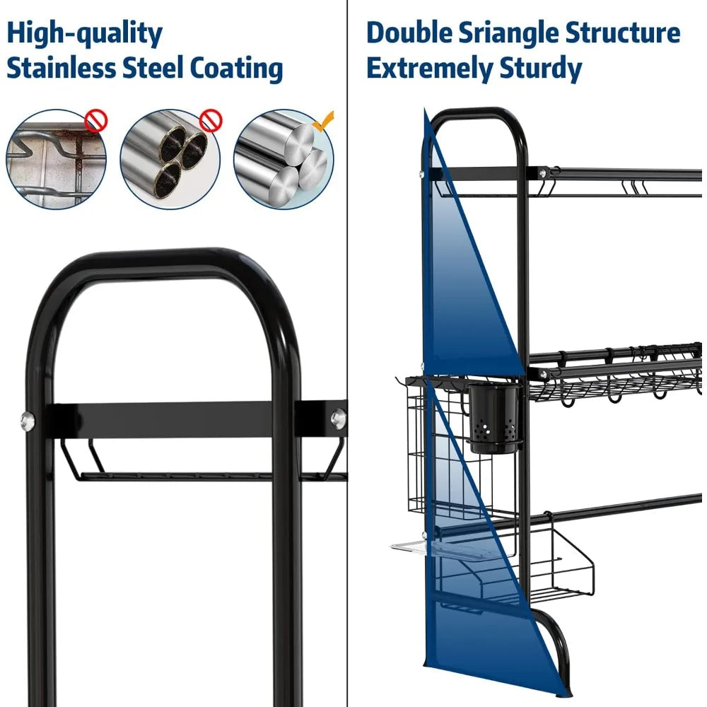 Stainless Steel 2 Tier Over The Sink Dish Drainer Drying Rack with Utensil Holder Large Dish Organizer for Kitchen Counter