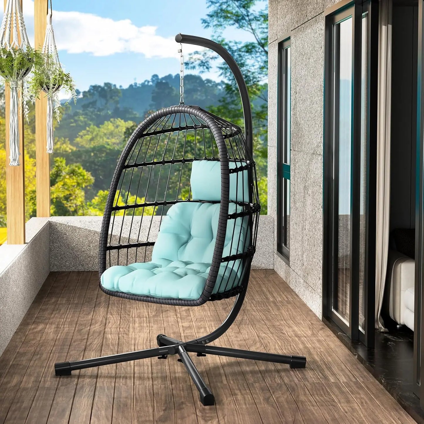 Egg Chair With Stand Patio Garden Rattan Wicker Swing
