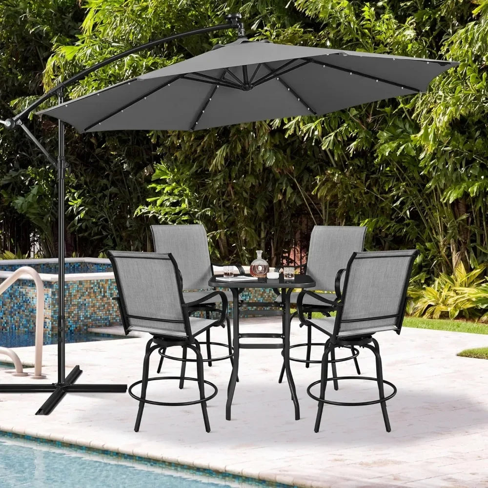 Set Of 2 Outdoor Swivel Bar Stools All Weather Garden Patio