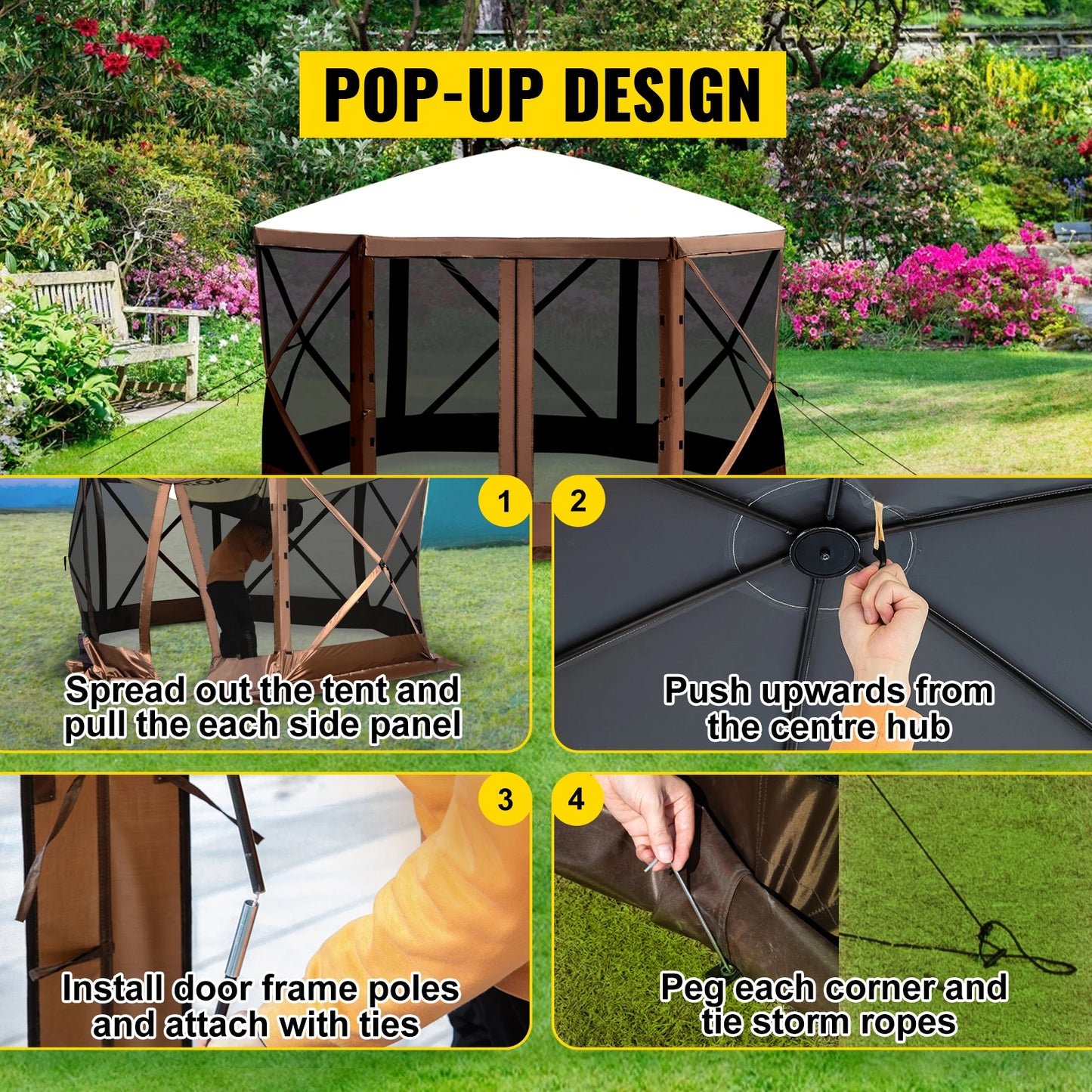 SucceBuy Pop Up Camping Gazebo 12x12 10x10 Sun Shade Tent