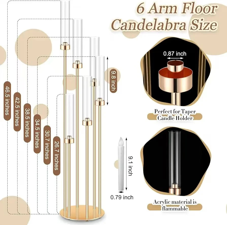 4PCS 46" Tall Metal Floor Candlestick Holder With 24 PCS LED Candles For Wedding Party Centerpieces