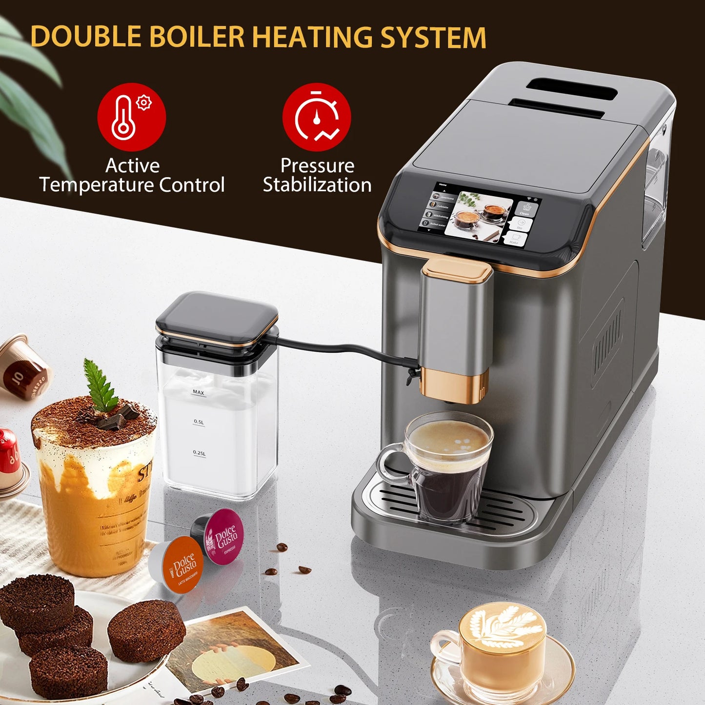 Fully Automatic Espresso Maker 20 Bar Grinder Milk Frother