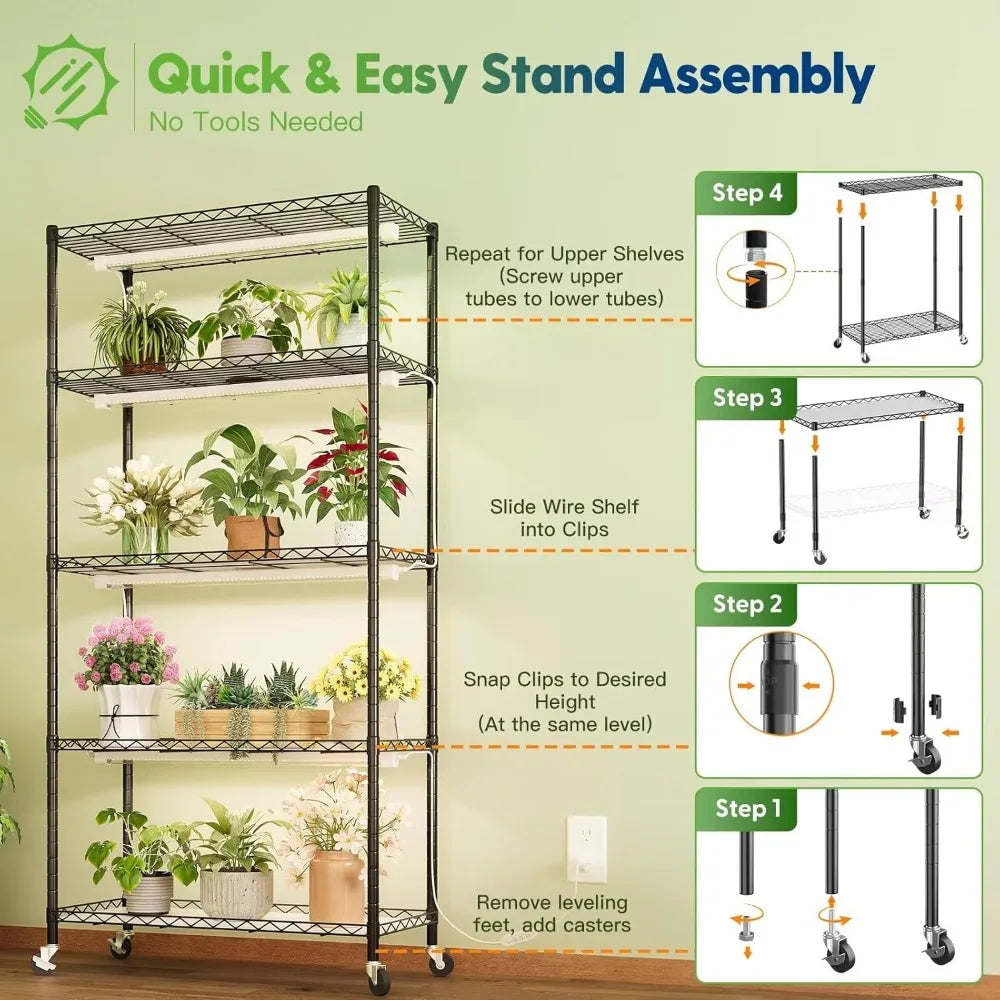 Five Tier Adjustable LED Grow Light Plant Stand 4x30W 5000K