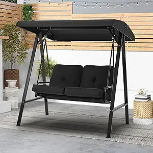 Outdoor Two Seat Patio Swing Chair With Adjustable Canopy