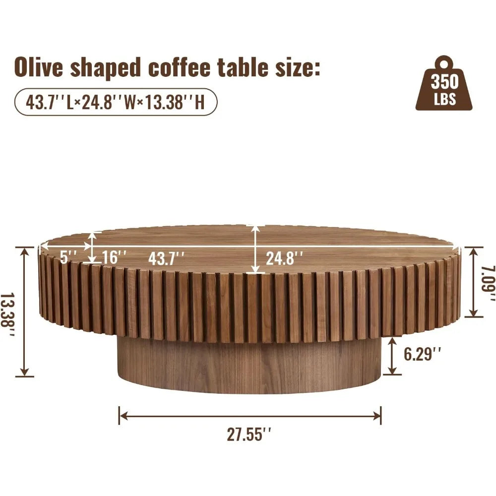 Oval Drum Coffee Table Handcrafted Wooden Olive-Shaped Walnut