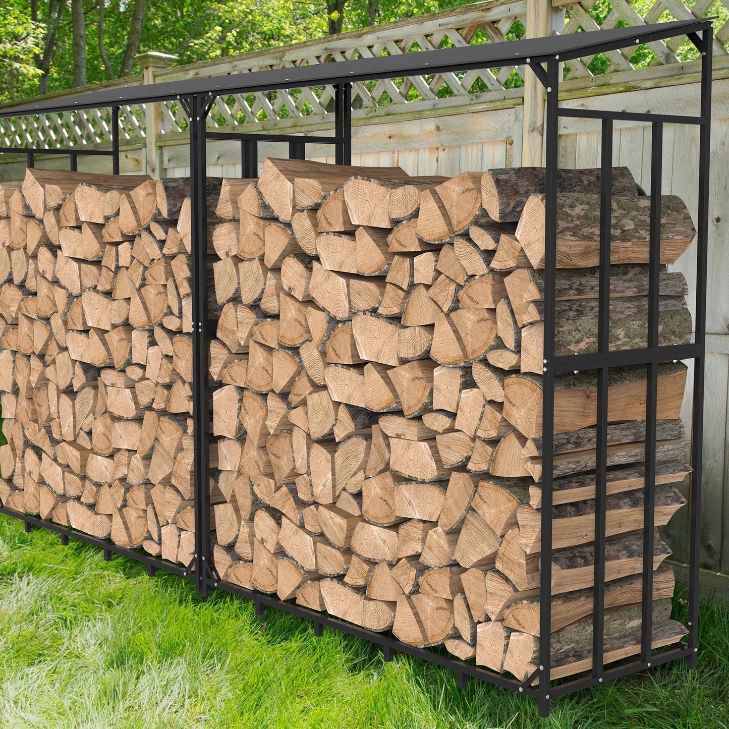 Heavy Duty Outdoor Firewood Storage Log Rack Metal Firewood Stand with Top Cover