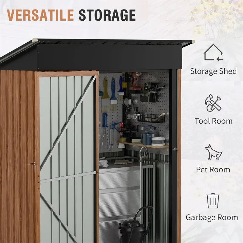 5x3 Ft Outdoor Metal Storage Shed With Lock Lean To Backyard