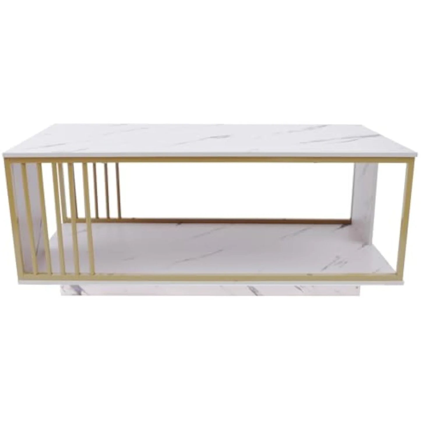 Modern White Marble Veneer Coffee Table With Gold Frame