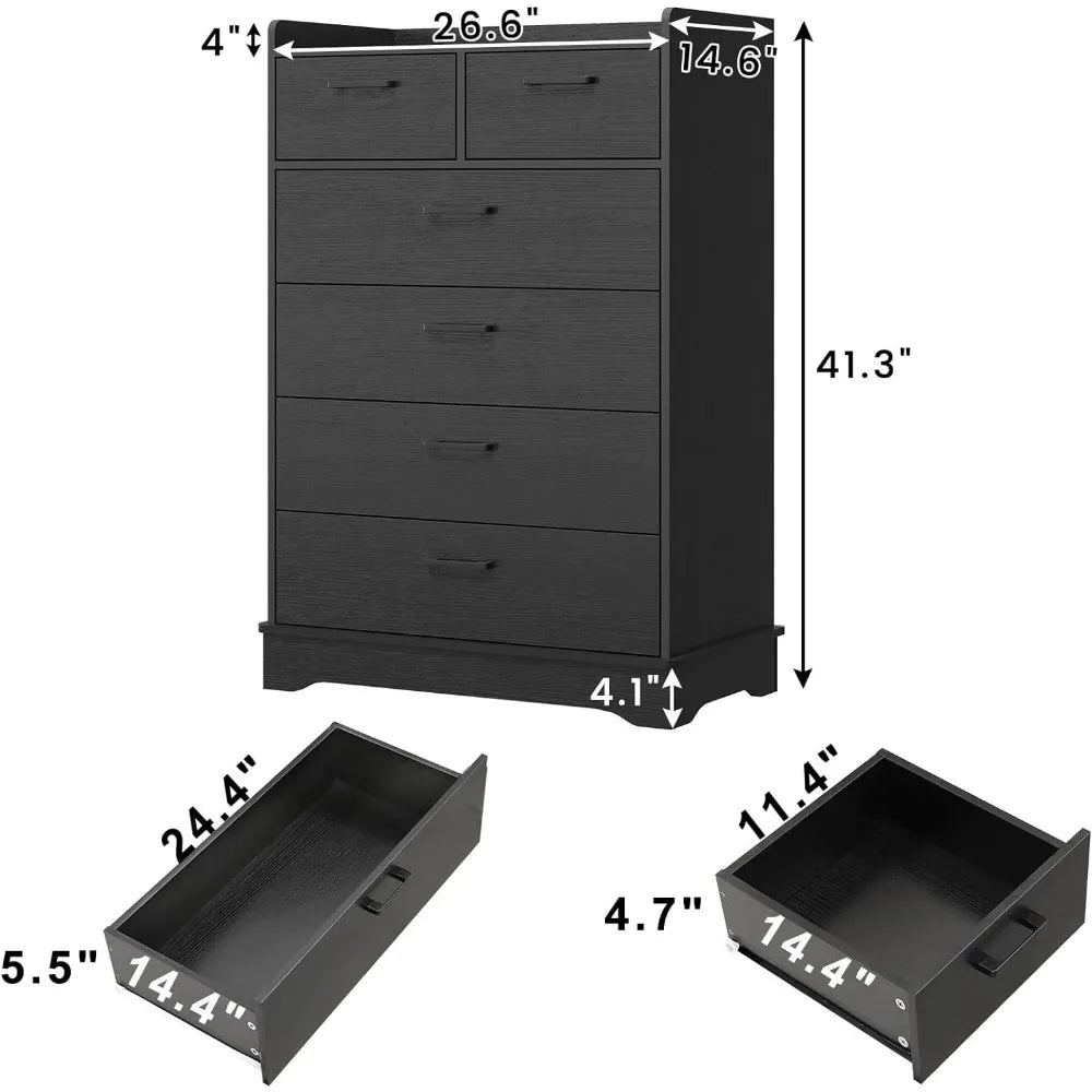 6 Drawer Dresser, Wooden Storage Chest of 6 Drawers, Tall Organizer