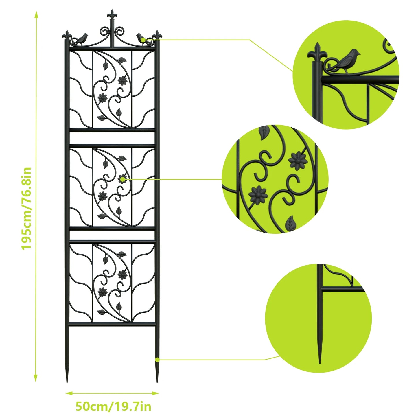 71 Inch Garden Trellis Decorative Outdoor Tall Metal Fence