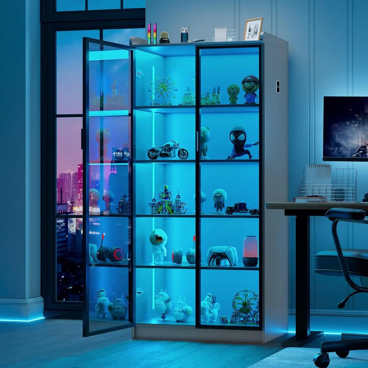 5 Tier LED Bookcase Display Cabinet 65 Inch Living Room
