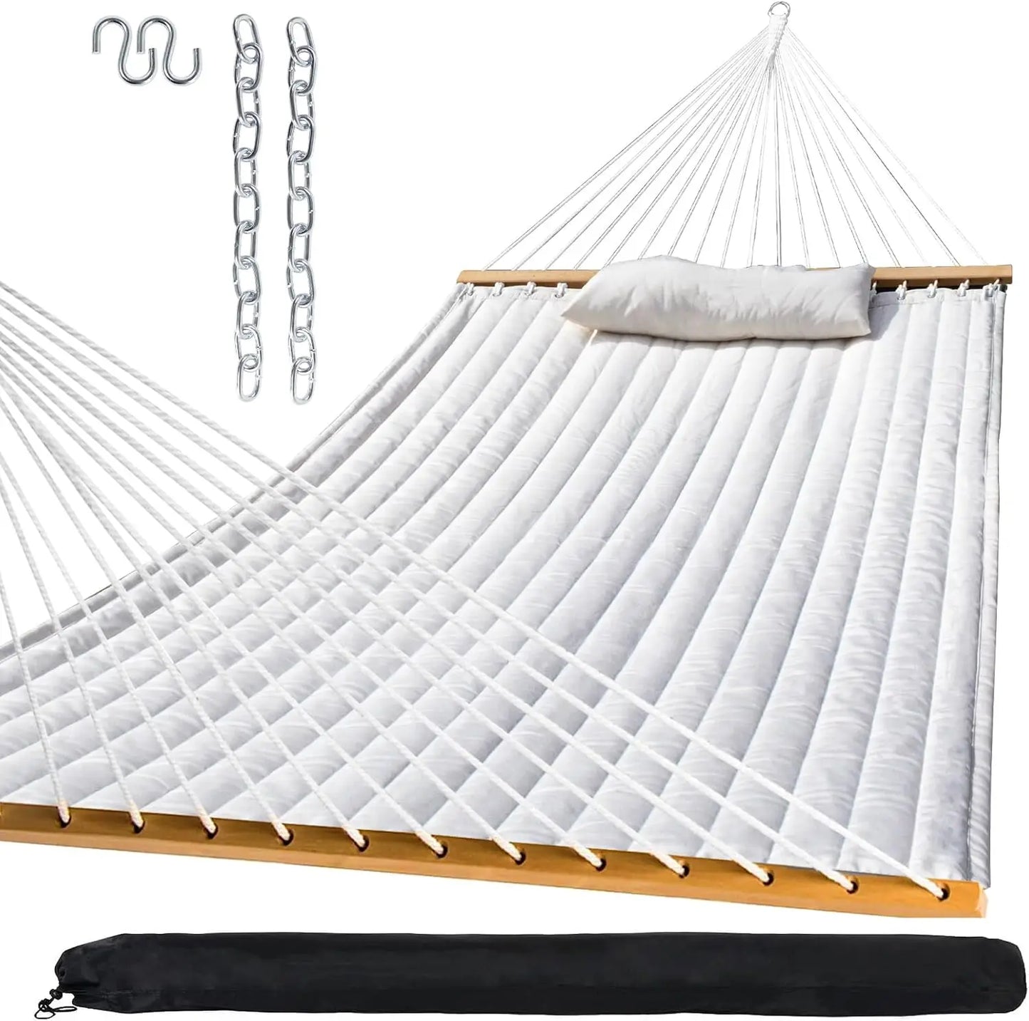 Outdoor Quilted Fabric Hammock with Pillow for Patio Use