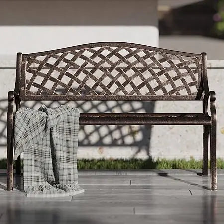 Belleze 40 Inch Cast Aluminum Patio Bench With Armrests