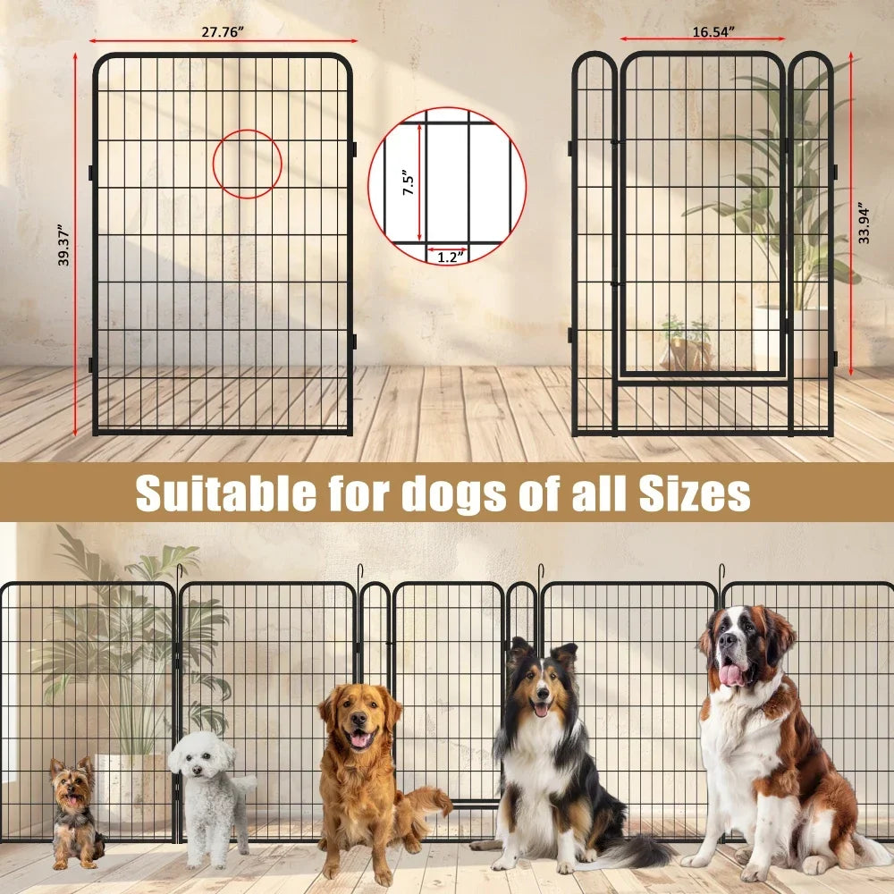 16 Panels Heavy Duty Metal Playpen with Door for Dogs