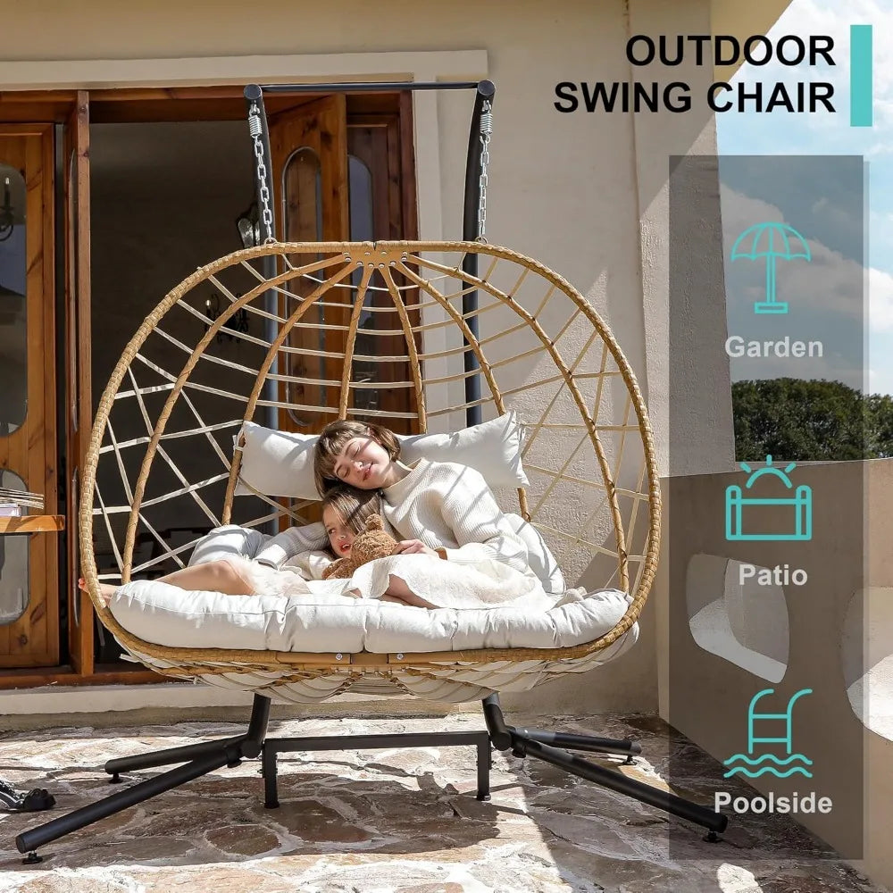 Double Egg Swing Chair with Stand for 2 Person Comfort