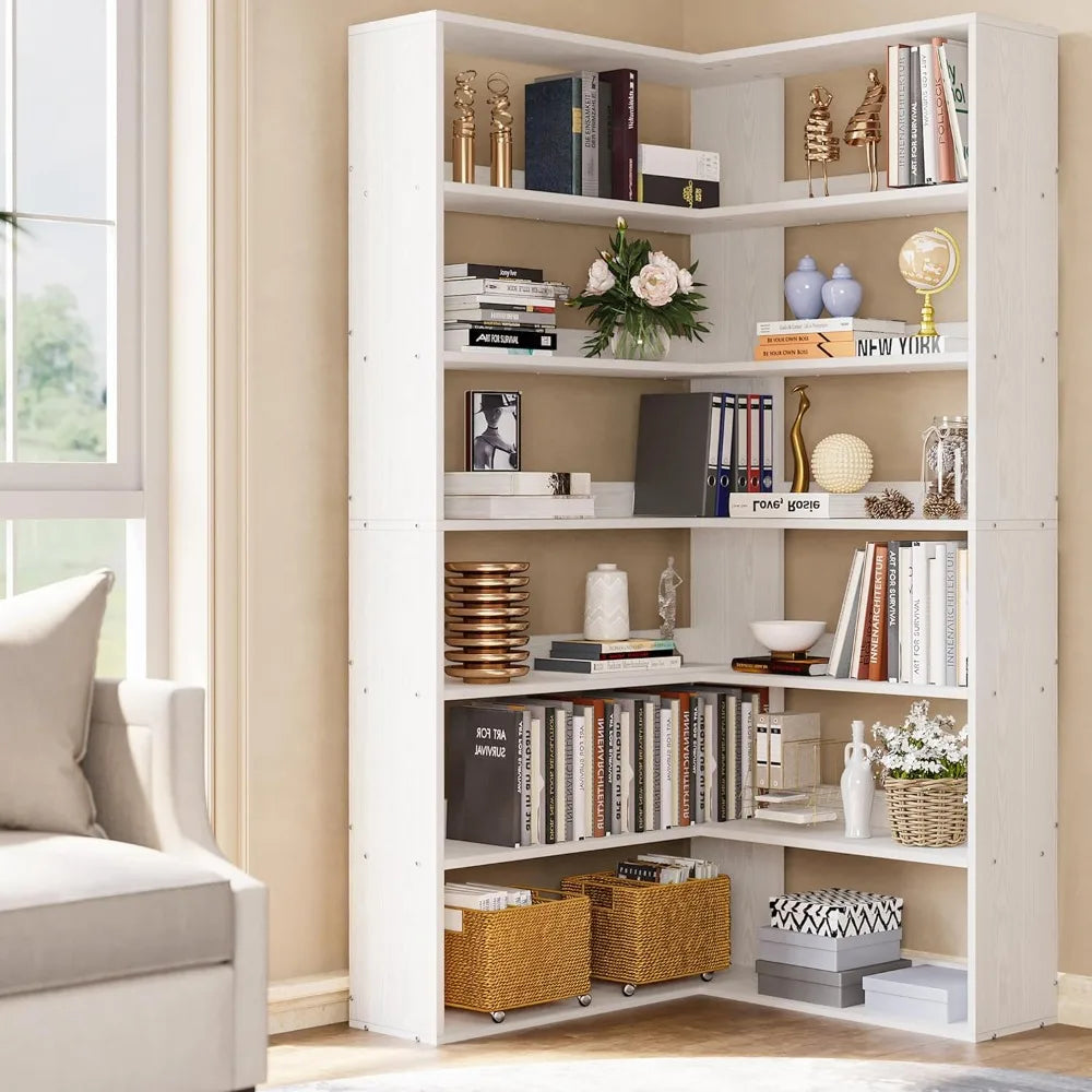 Industrial Corner Bookshelf Six Tiers Living Room Storage