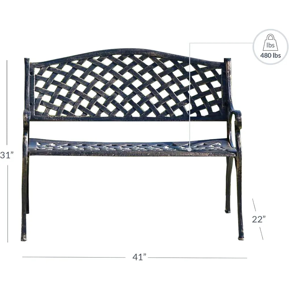 Belleze 40 Inch Cast Aluminum Patio Bench With Armrests