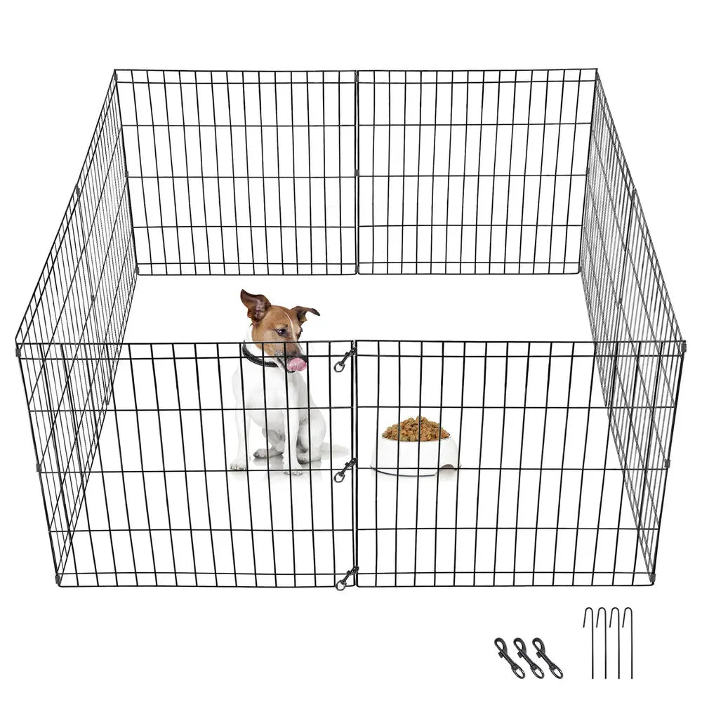 24 Inch Tall 8 Panels Metal Dog Playpen Large Crate Fence