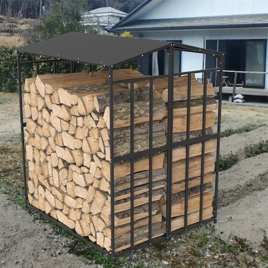 Heavy Duty Outdoor Firewood Storage Log Rack With Top Cover