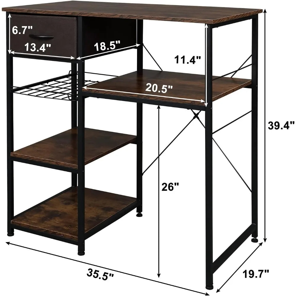 Kitchen Bakers Rack With Mini Fridge Space And Wine Rack