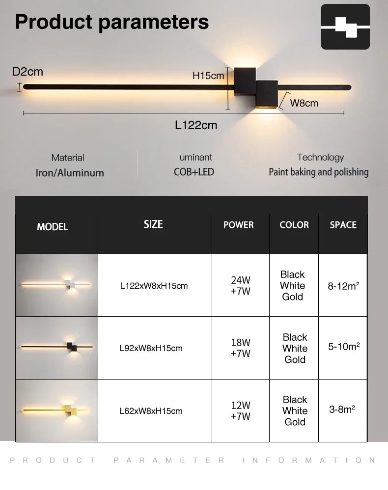 New Modern Minimalist Wall Lamp Black/Gold LED Wall Light Home Decorative Bedside Corridor Sofa Backgroung Wall Fixture
