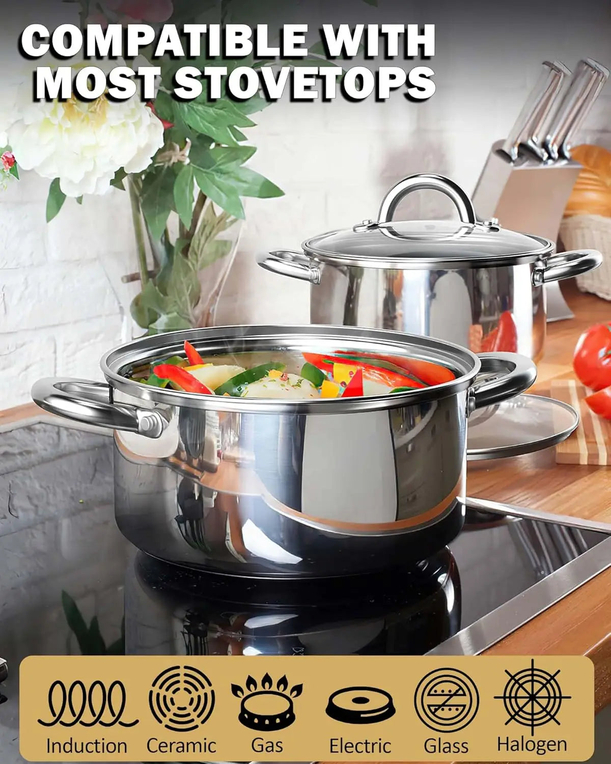 Cook N Home Kitchen Cookware Sets, 12-Piece Stainless Steel