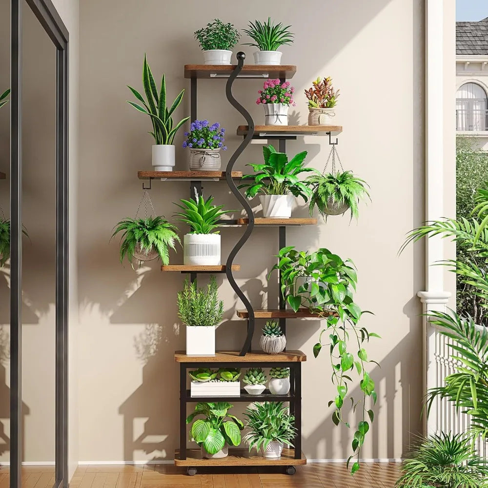 Plant Stand Indoor with Grow Lights, 71" Tall S-Shaped Metal