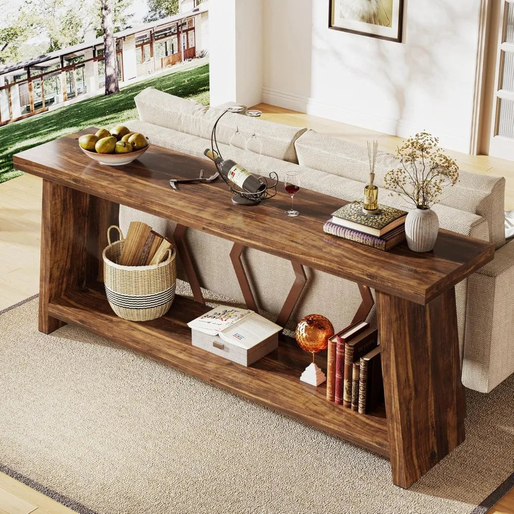 70.86-Inch Farmhouse Console Table with 2-Tier Storage