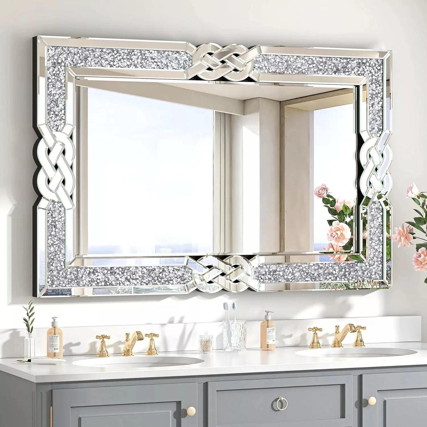 Wisfor Crushed Diamond Wall Mirror Rectangular Crystal Edge
