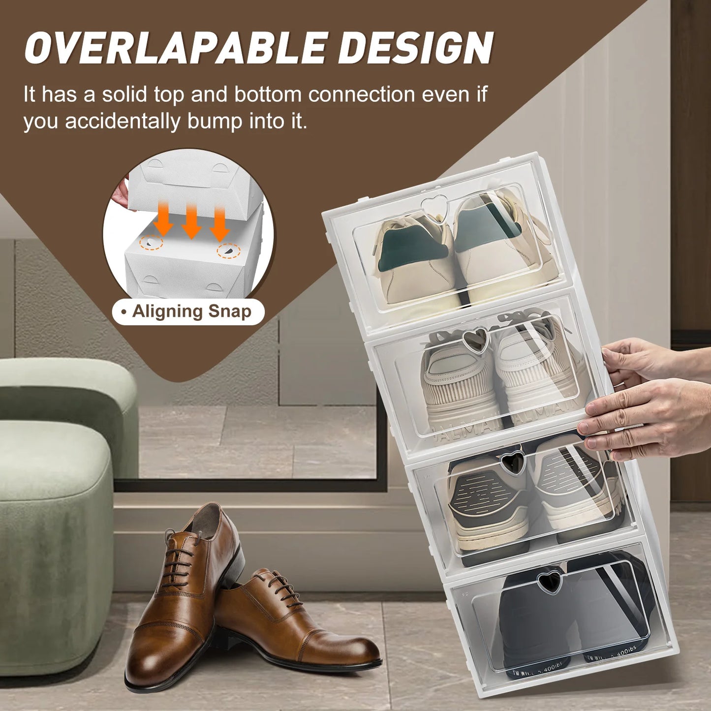 20X Clear Plastic Shoe Storage Boxes Stackable Foldable