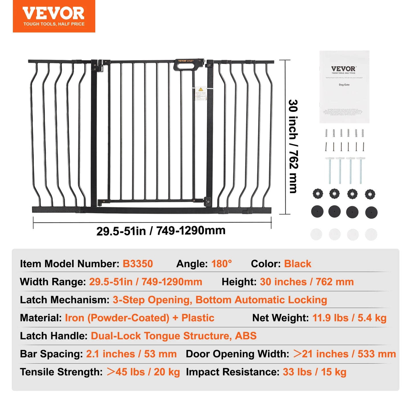 VEVOR Baby Gate 28 30 36 Inch High Walk Thru Pressure Mount