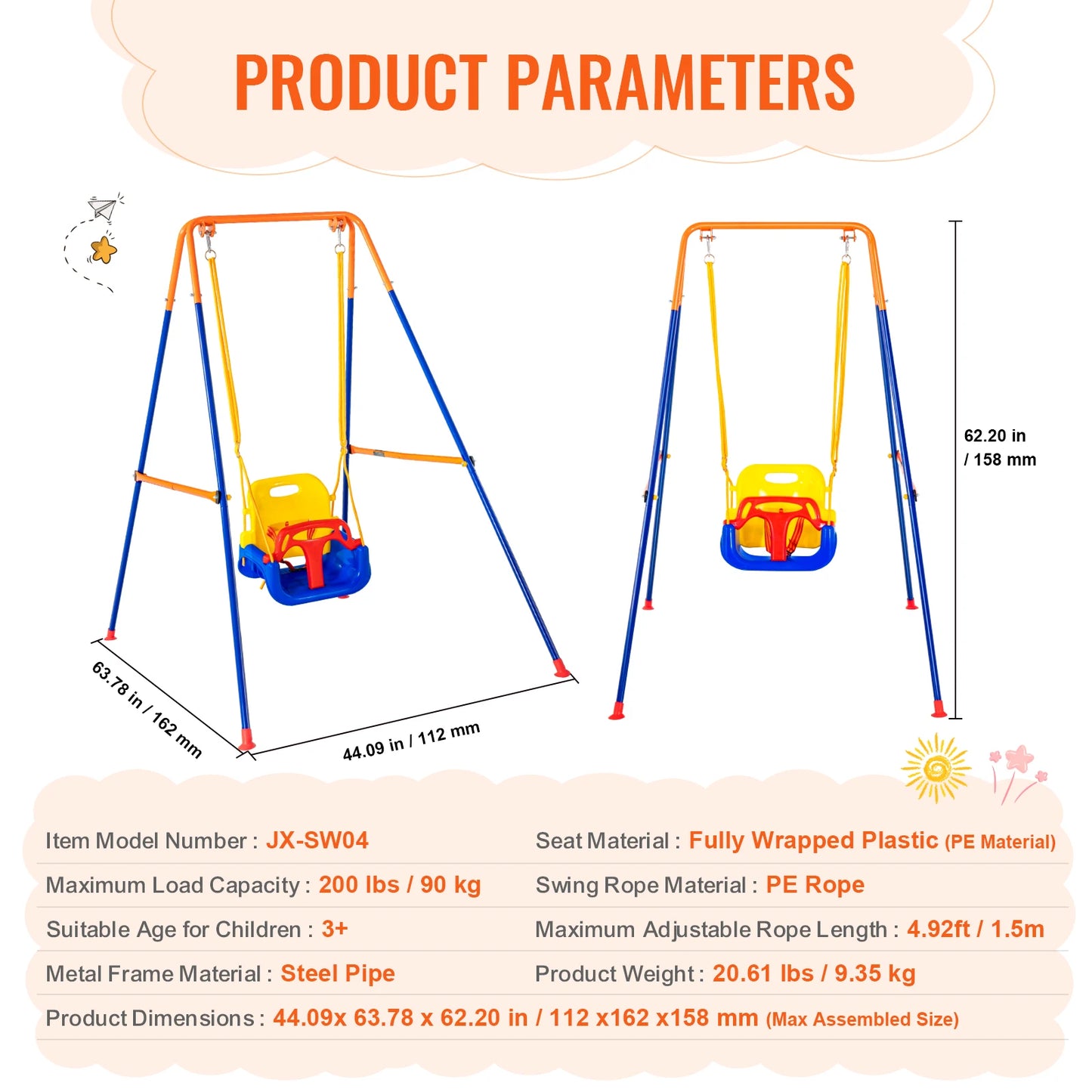 VEVOR Swing Sets for Backyard 600lbs Capacity Swingset