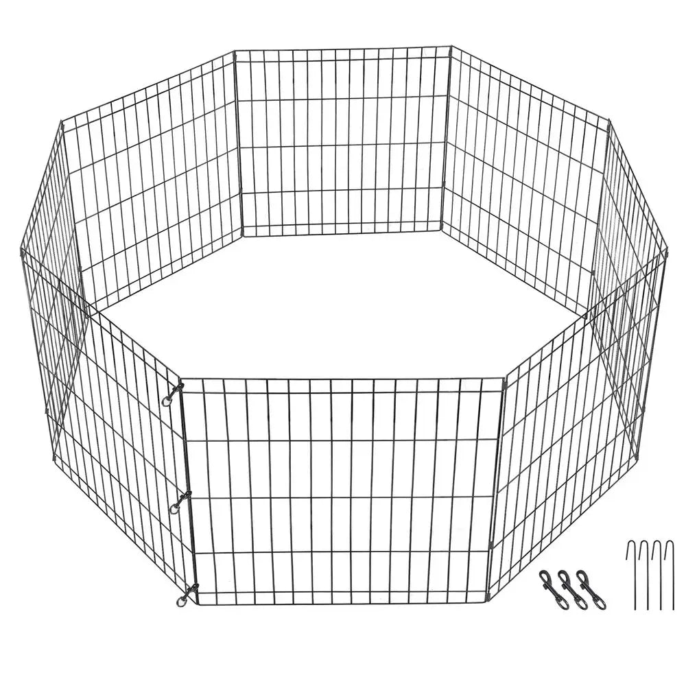 24 Inch Tall 8 Panels Metal Dog Playpen Large Crate Fence