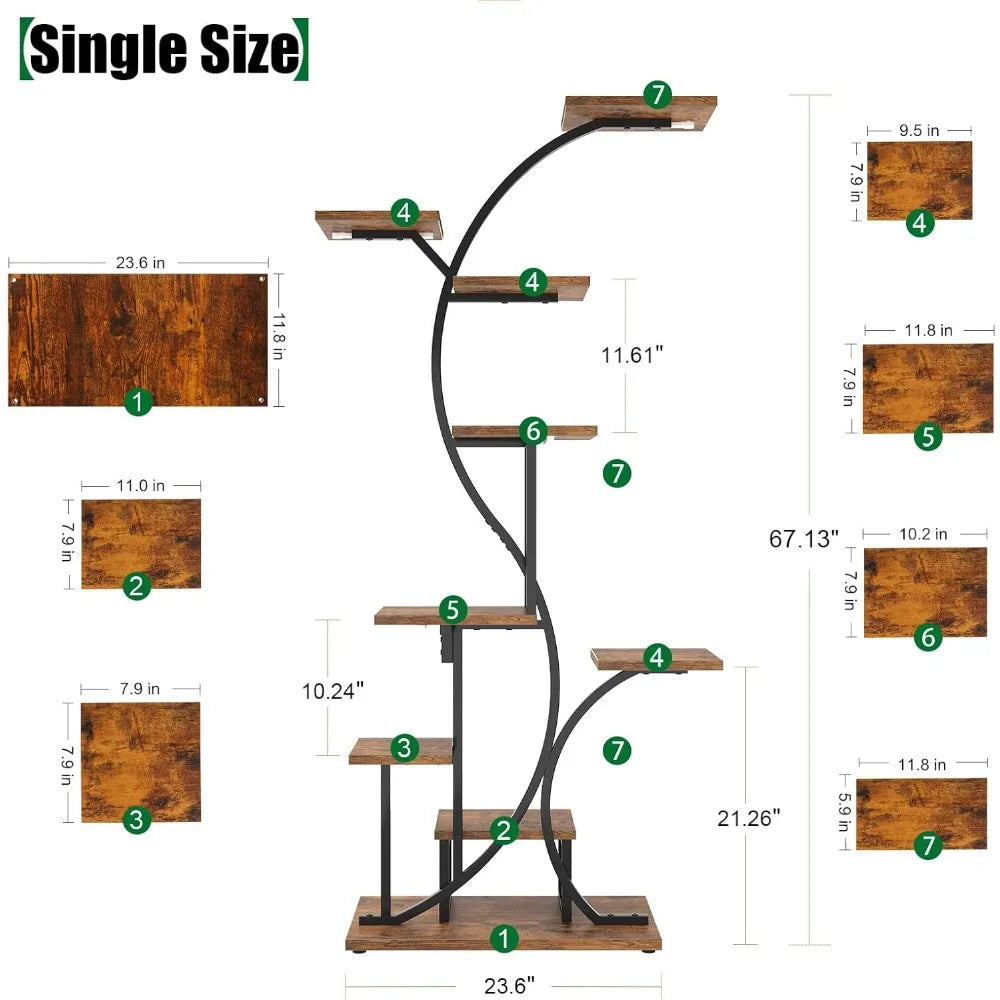 Nine Tier Indoor Corner Plant Stand With Grow Lights