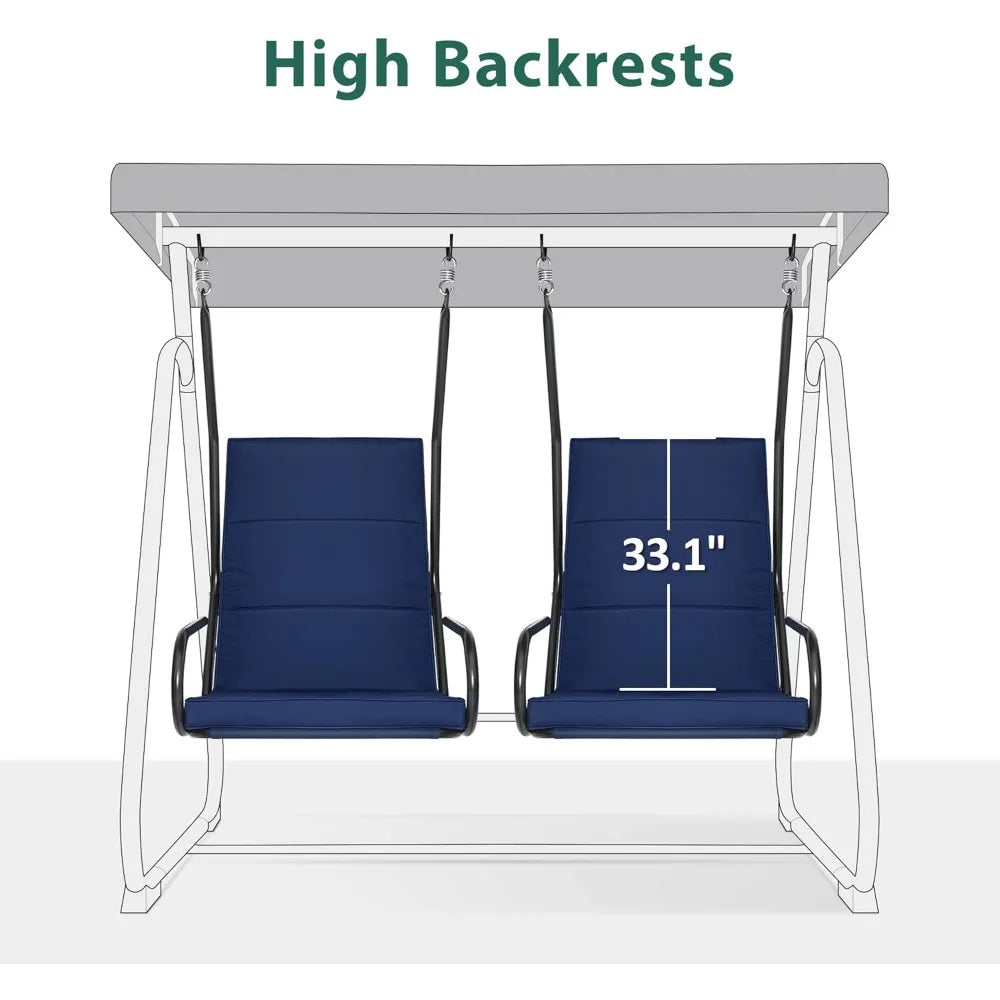 Two Person Porch Swing Chair High Back Dark Blue Garden