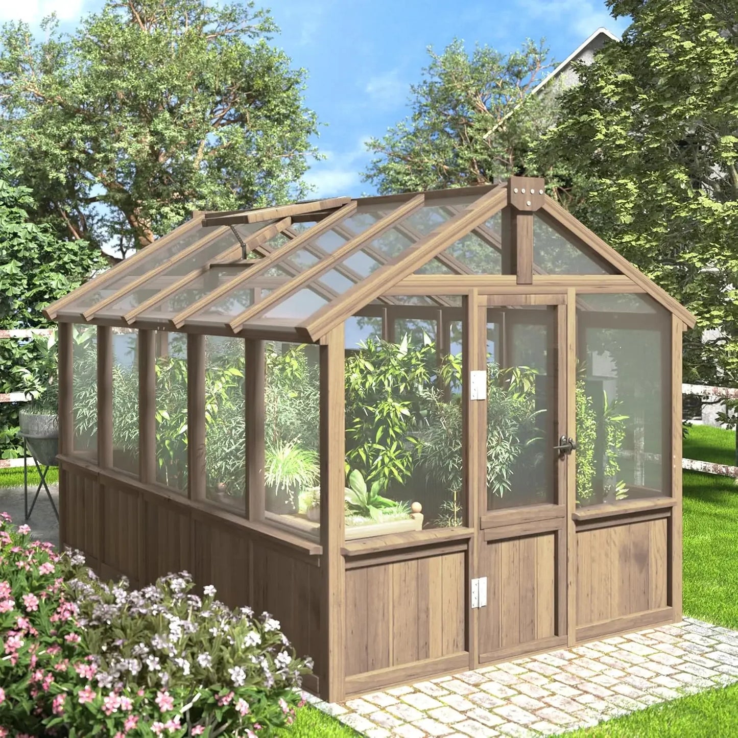 6x12FT Greenhouses for Outdoors, Cedar Frame with Vent
